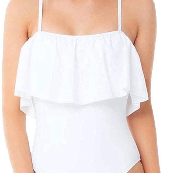 Sugar Coast by Lolli Women's Ruffle Flounce Bandeau White One Piece Swimsuit EUC - Picture 3 of 14